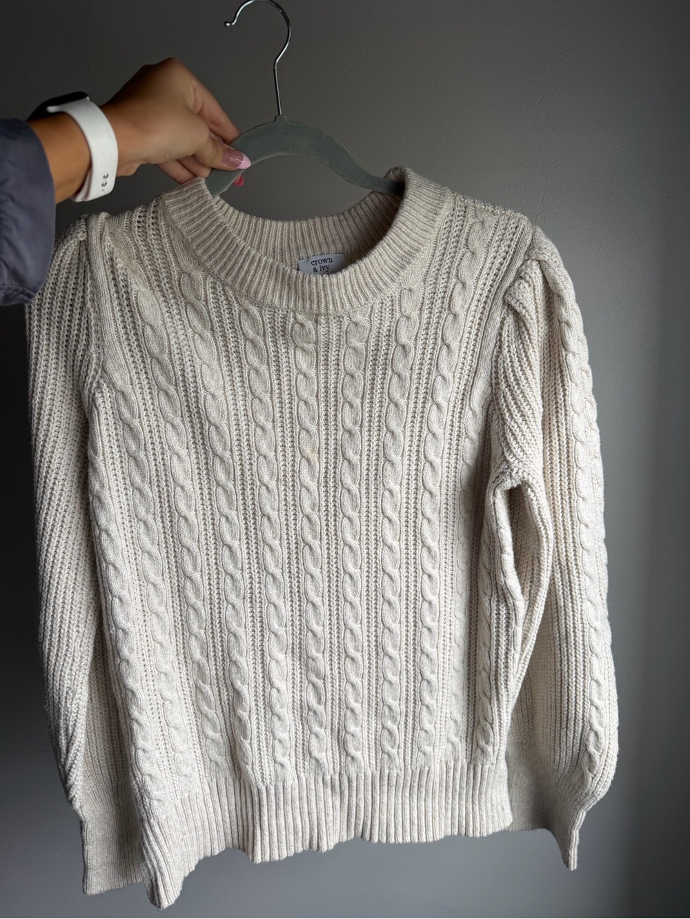Cream Cable Knit Crewneck Sweater - crowns and ivy